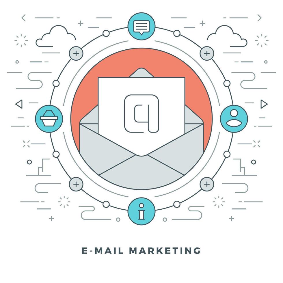 Flat line E-mail Marketing Concept illustration. Modern thin linear stroke icons. vector