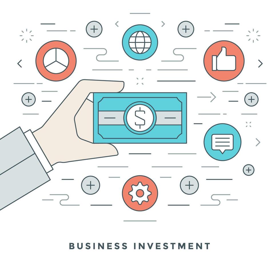 Flat line Business Management and Investment. illustration. vector