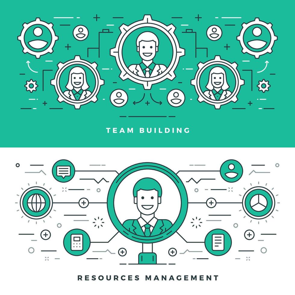 Flat line Team Building and Management. illustration. vector