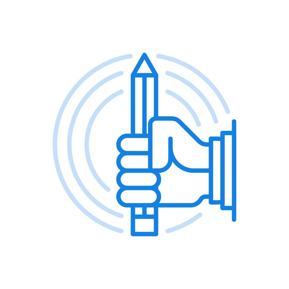 Hand holds pencil line icon. Writing graphic notes and sketching. vector