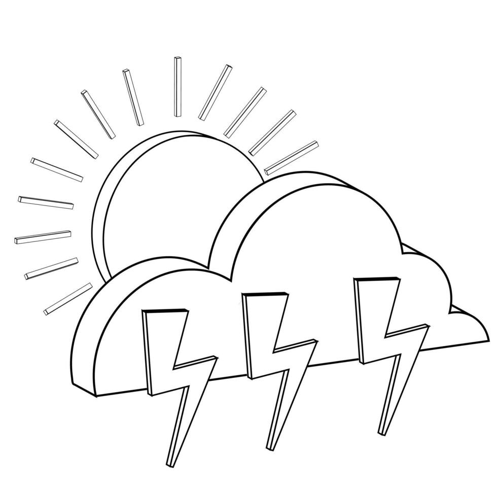 isométrica contorno icono tormenta relámpago vector