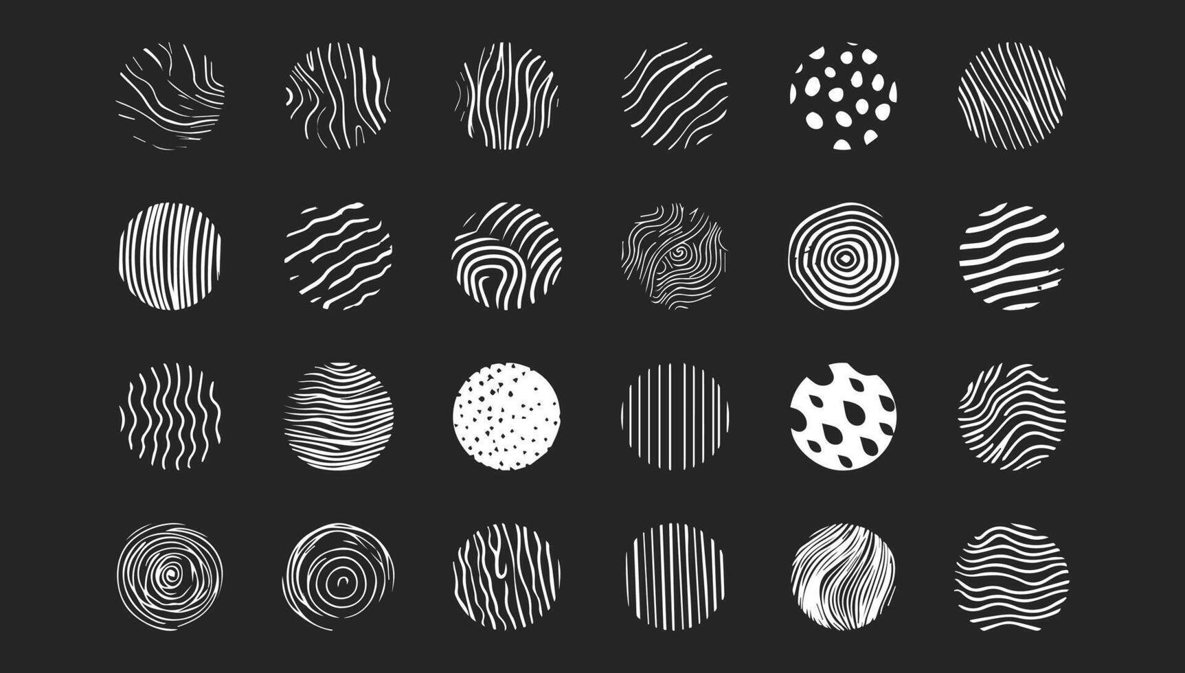 Set round abstract black and white backgrounds or patterns. Hand drawn doodle shapes. line, spotted, spiral texture. illustration contemporary shape vector