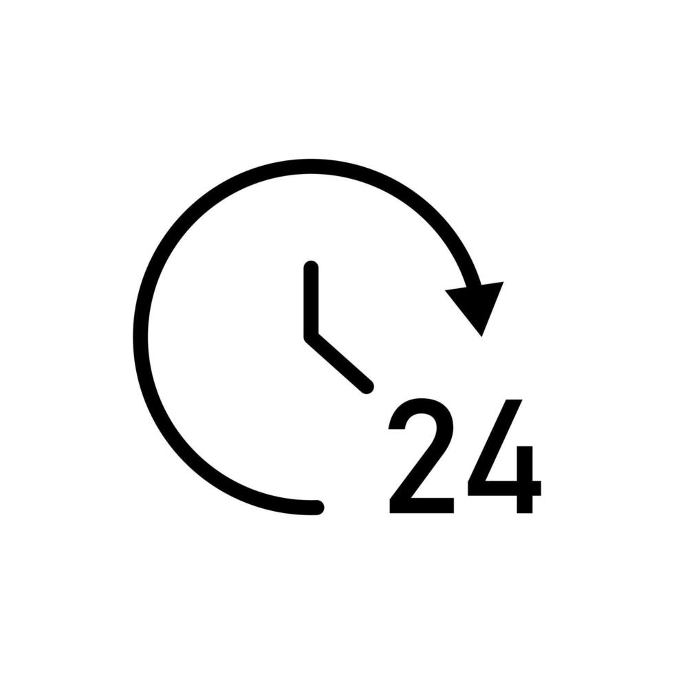 black line icon 24 hours isolated on white background vector