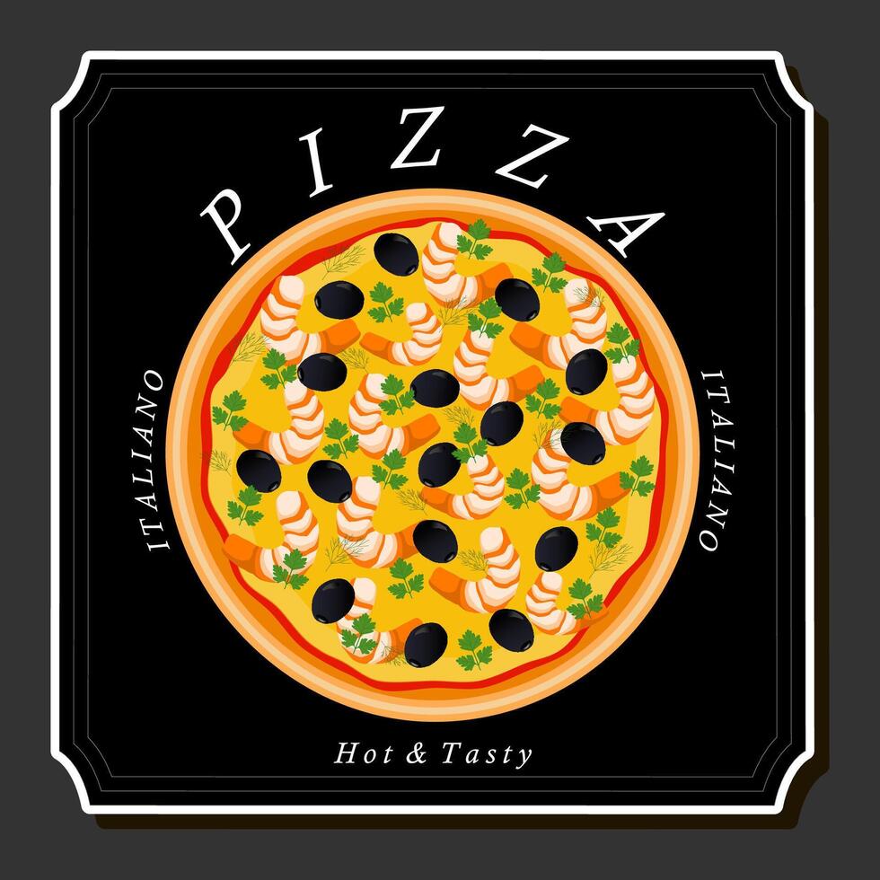 ilustración en tema grande caliente sabroso Pizza a pizzería menú vector