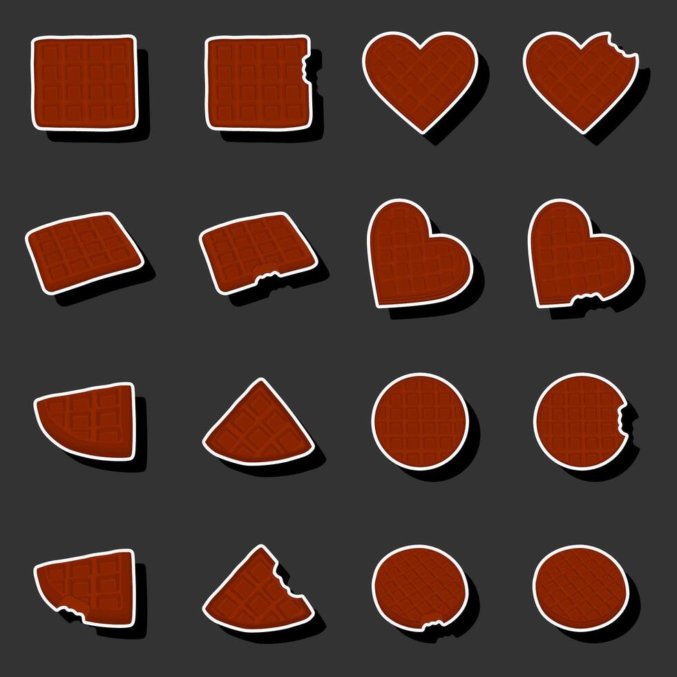 Illustration on theme big kit different types biscuit waffle with cell, dessert cookie vector