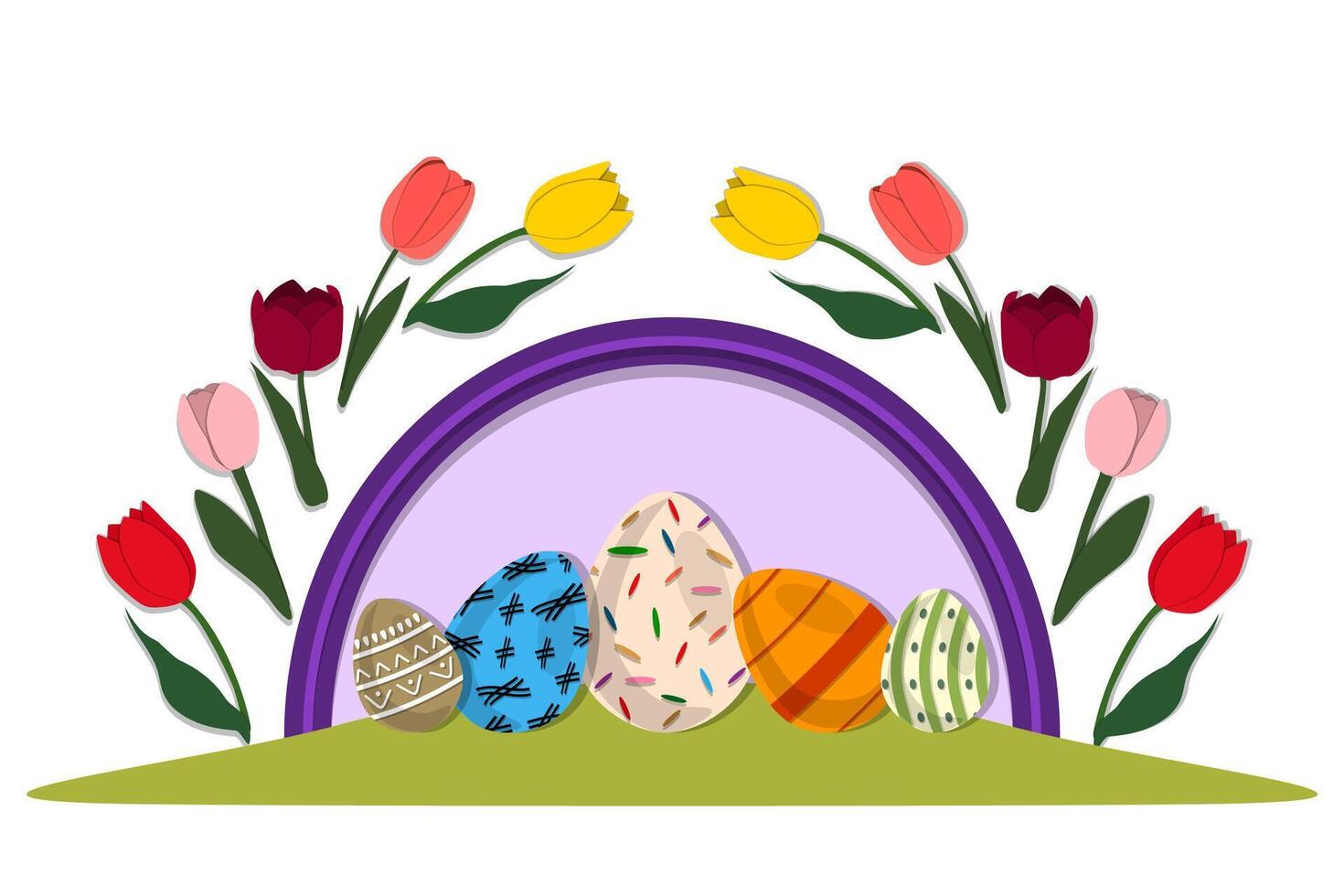 Illustration on theme celebration holiday Easter with hunt colorful bright eggs vector