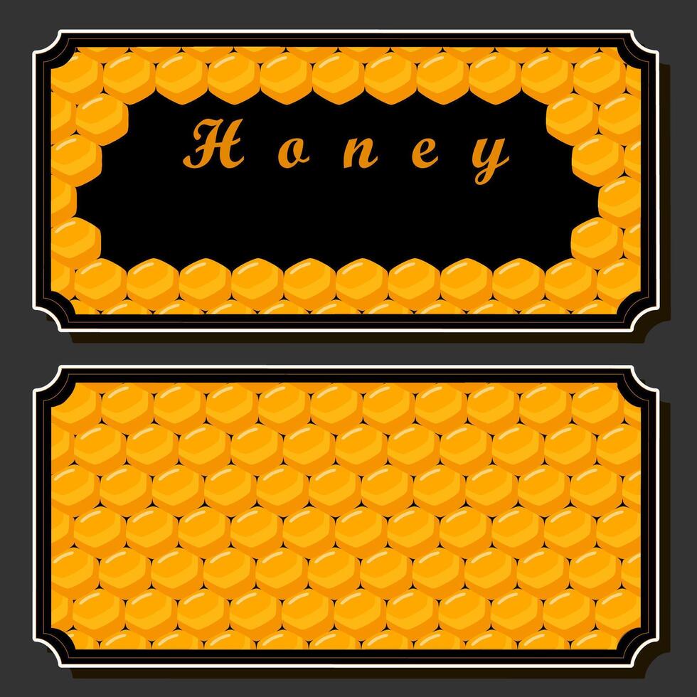 Illustration on theme for label of sugary flowing down honey in honeycomb with bee vector