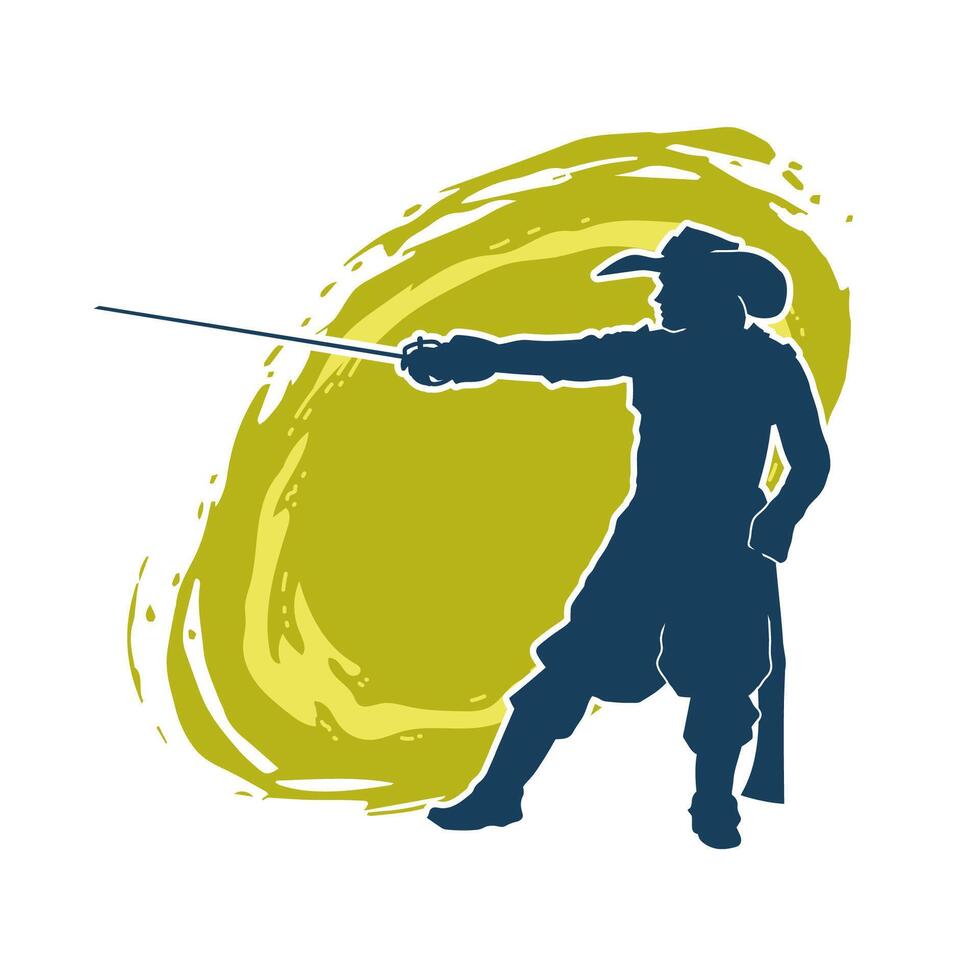 Silhouette of a male warrior in action pose with sword weapon. Silhouette of a man fighter carrying sword weapon. vector