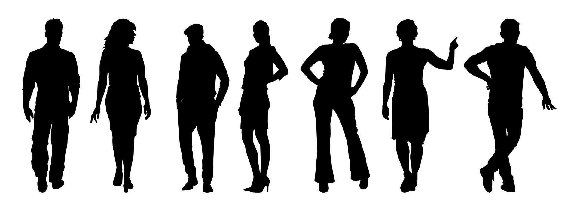 Stylish man and woman in standing pose. Crowd of people, man and woman. vector