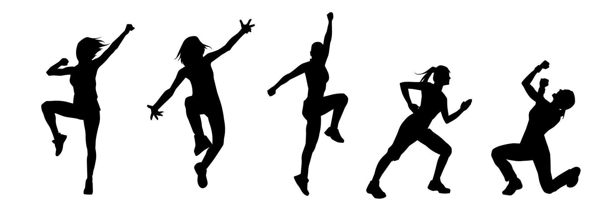 Silhouette collection of slim female dancers in action pose vector