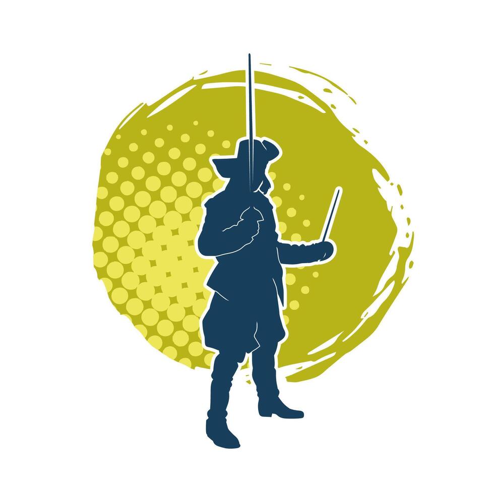 Silhouette of a male warrior in action pose with sword weapon. Silhouette of a man fighter carrying sword weapon. vector