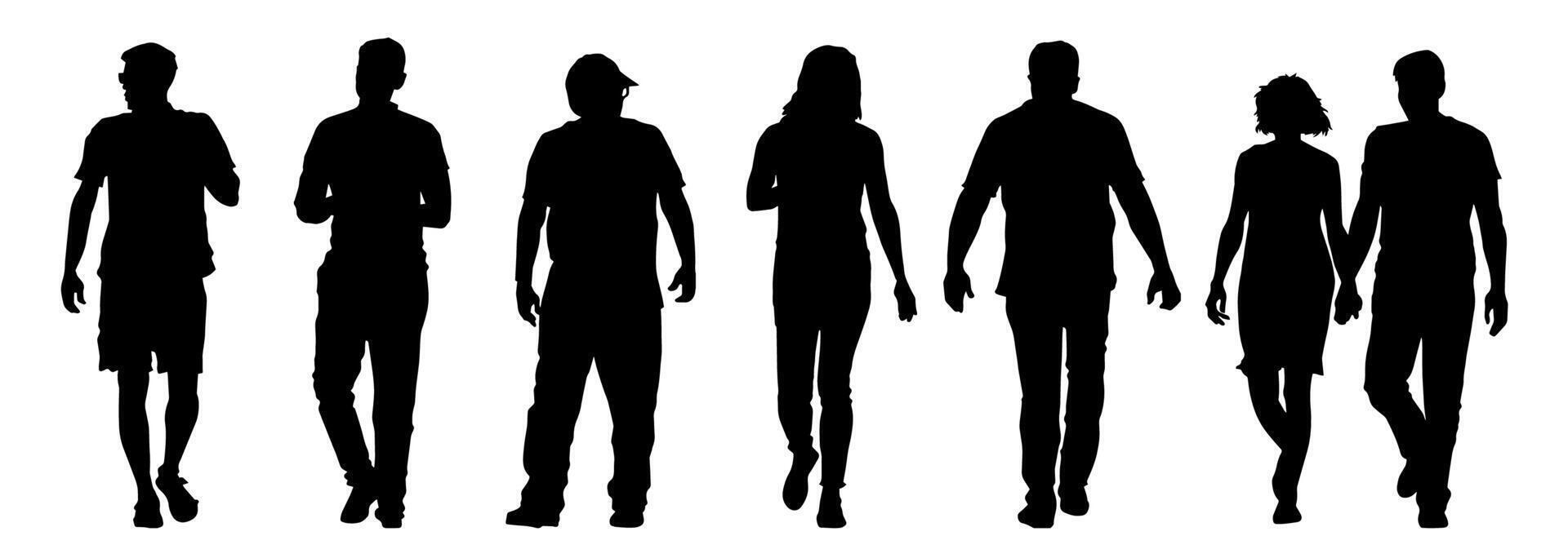 Stylish man and woman in standing pose. Crowd of people, man and woman. vector