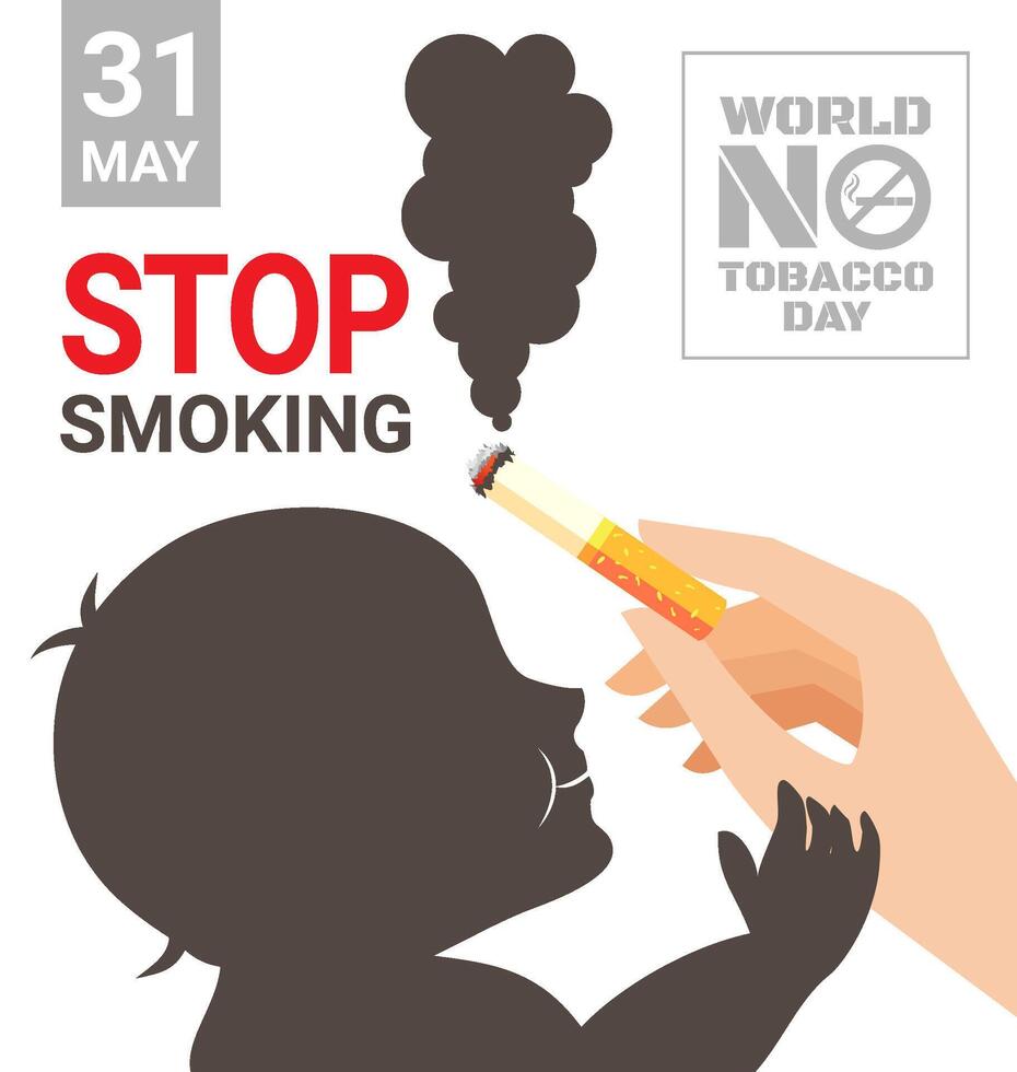 The dangers of secondhand smoke near children for World No Tobacco Day vector