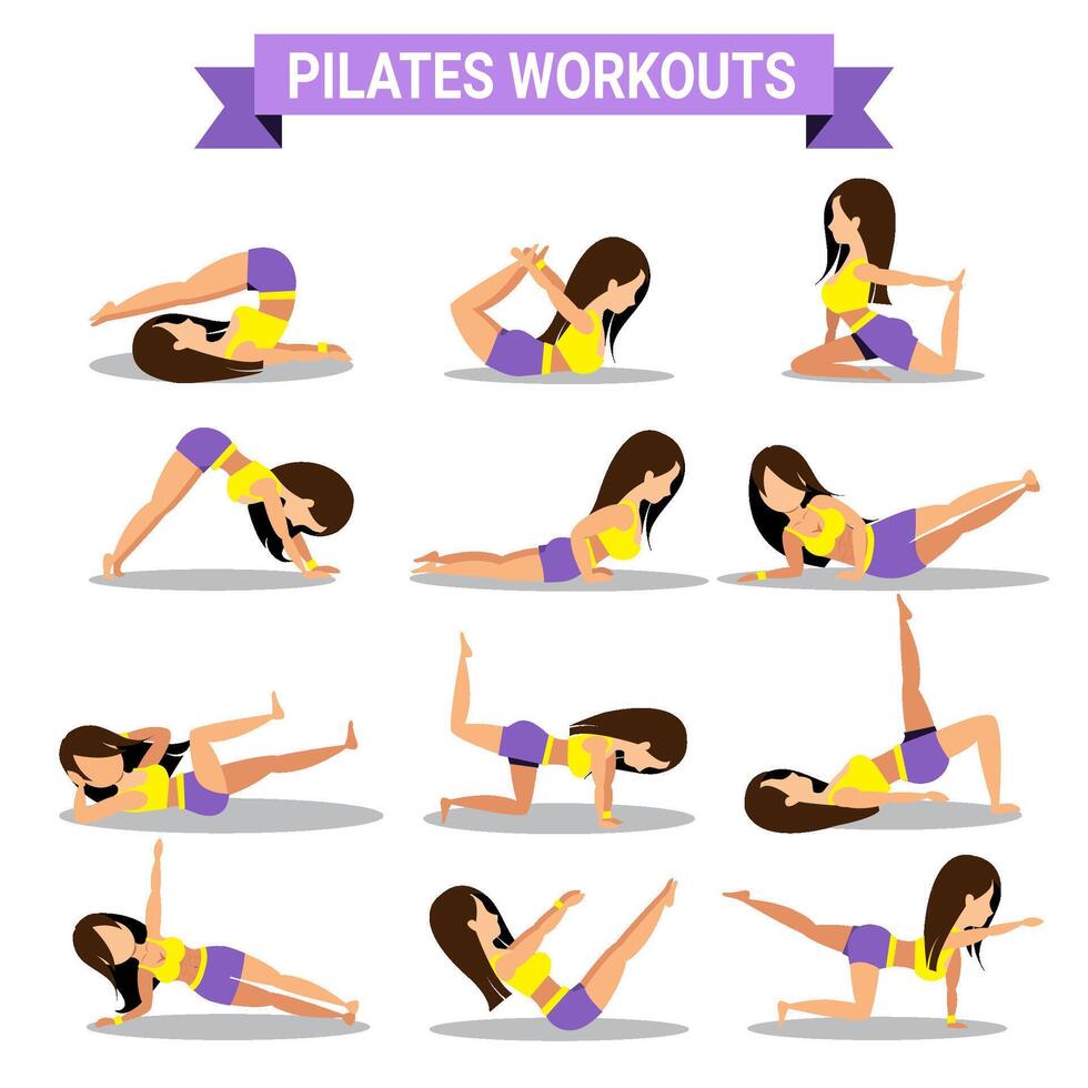 Set of pilates workouts design vector