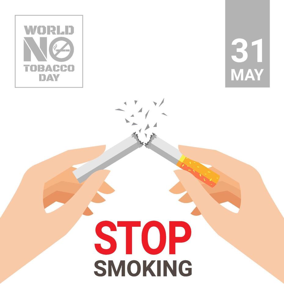 Hand holding a breaking cigarette for World No Tobacco Day vector