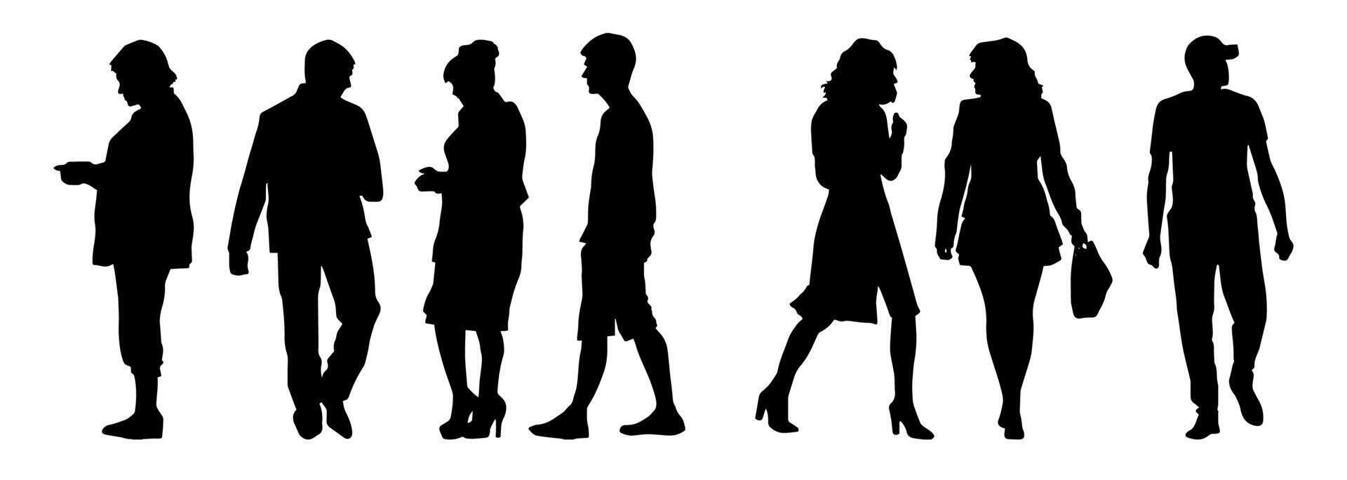 Stylish man and woman in standing pose. Crowd of people, man and woman. vector