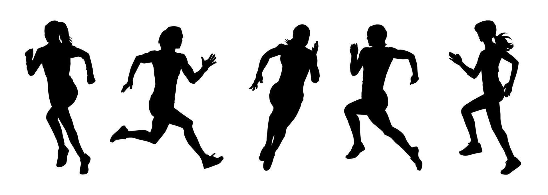 Silhouette collection of women running pose. Silhouette of sporty females in running pose. vector