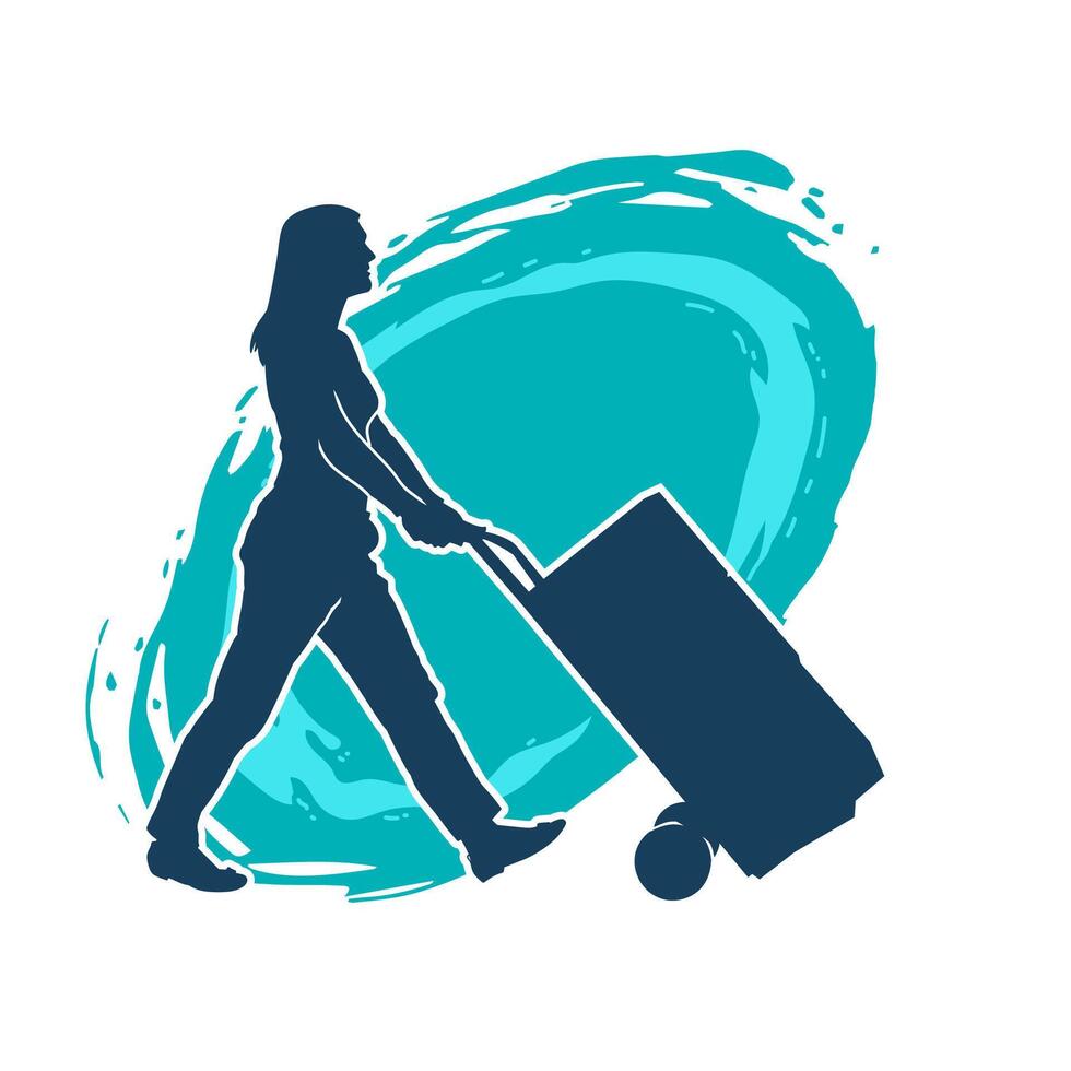 Silhouette of a female worker pushing lori wheels transporting cardboard boxes vector