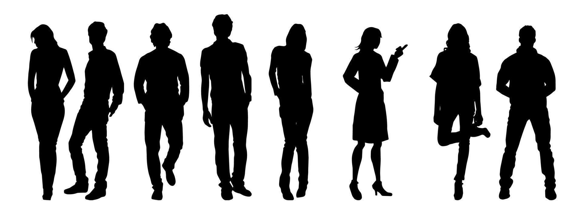 Stylish man and woman in standing pose. Crowd of people, man and woman. vector