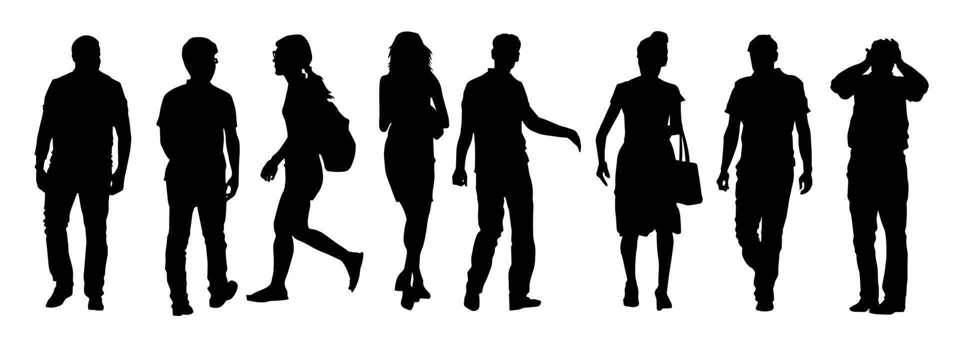 Stylish man and woman in standing pose. Crowd of people, man and woman. vector