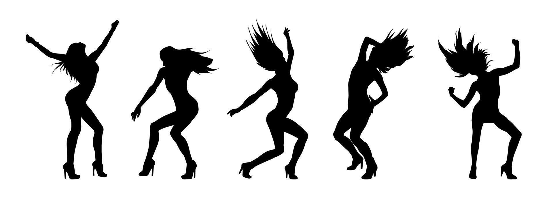 silueta colección de hembra bailarín en acción pose. silueta grupo de un Delgado mujer en bailando pose. vector