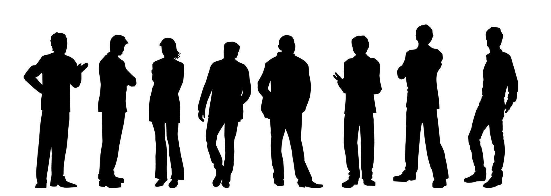 Stylish man and woman in standing pose. Crowd of people, man and woman. vector