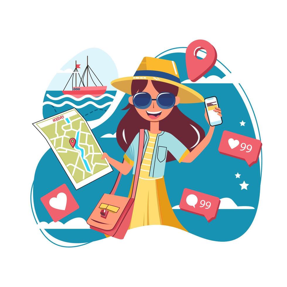 Beauty tourist character illustration design vector