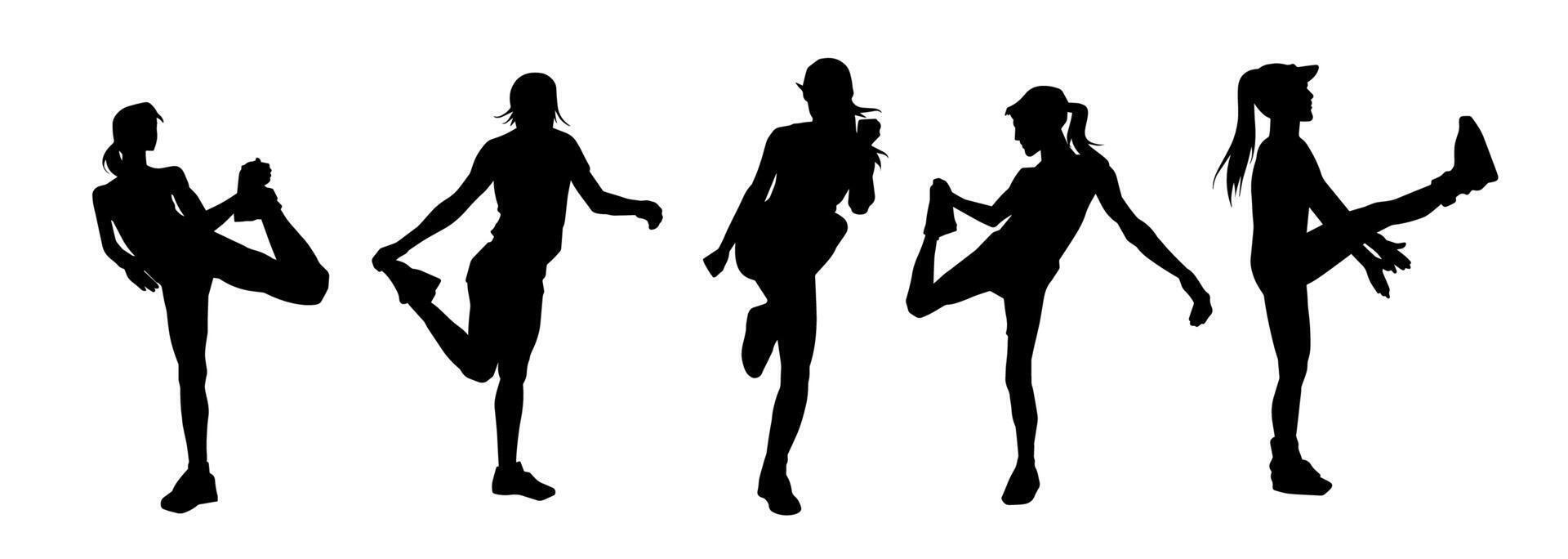 Silhouette collection of sporty female doing pilates of gym workout vector