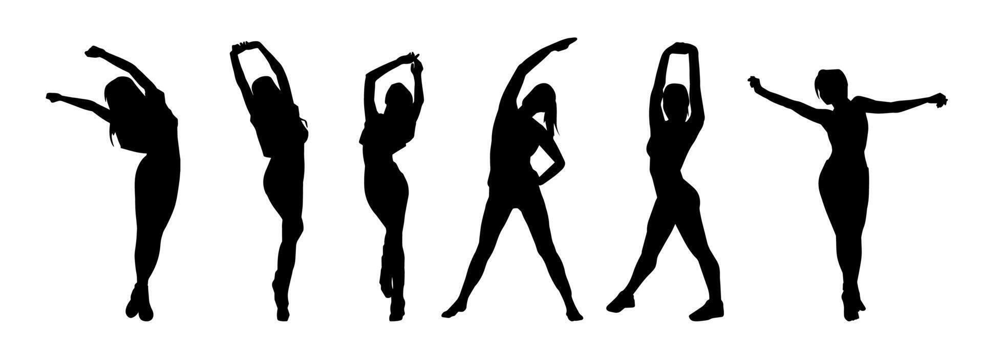 Silhouette collection of sporty female doing pilates of gym workout vector