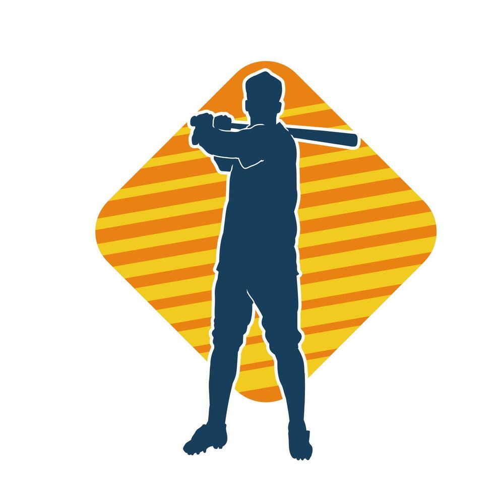 Silhouette of a male baseball batter player in action pose. Silhouette of a man athlete playing baseball sport as a batter. vector