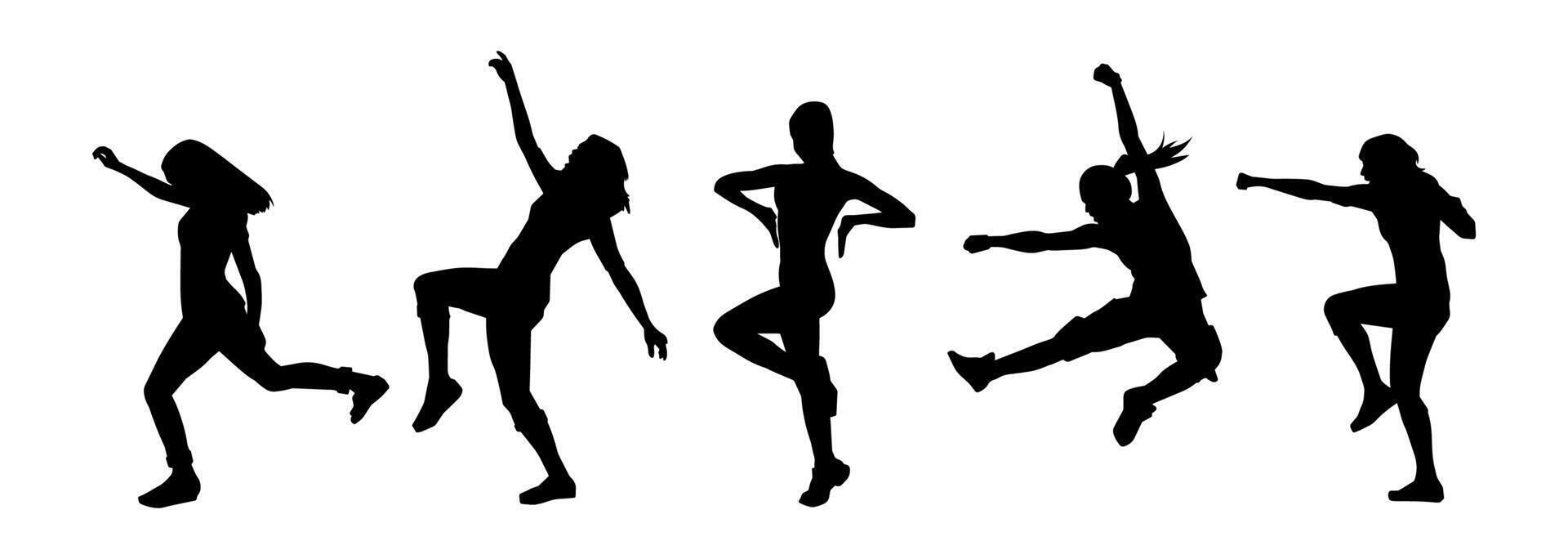 Silhouette collection of slim female dancers in action pose vector