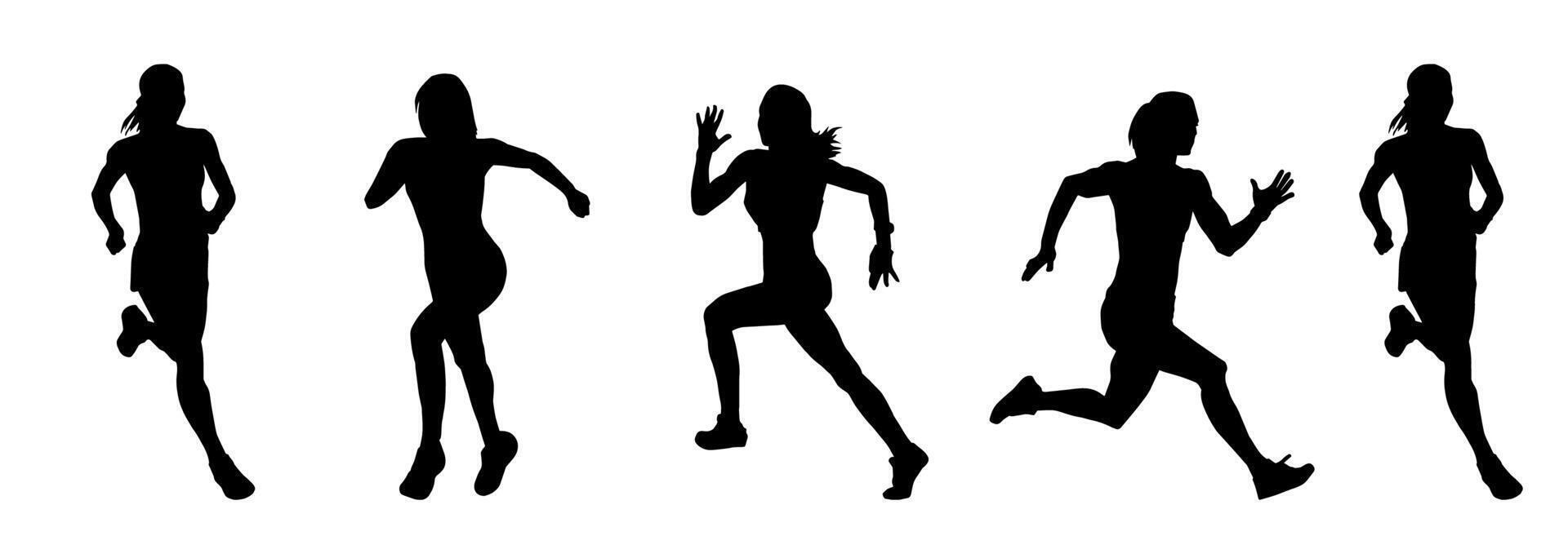 Silhouette collection of women running pose. Silhouette of sporty females in running pose. vector