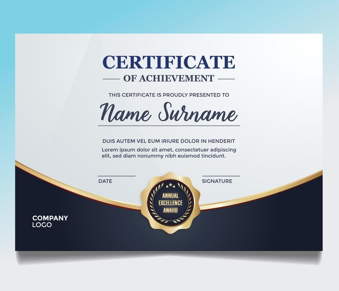 Black and gold certificate of appreciation border template with luxury badge and modern line and shapes. For award, business, and education needs. Diploma template vector