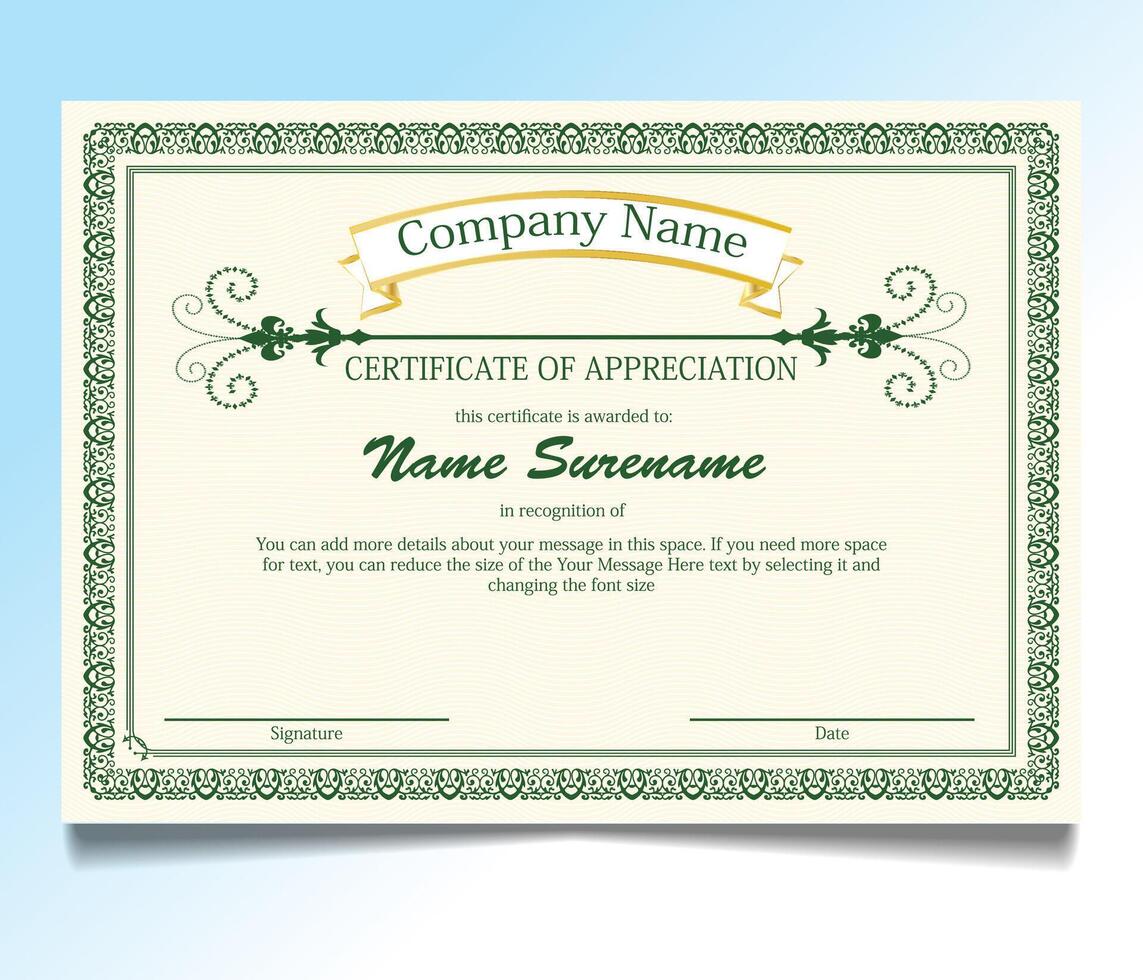 Certificate of Appreciation template, Certificate of achievement, awards diploma, gold certificate of appreciation border template with luxury badge and modern line and shapes. vector