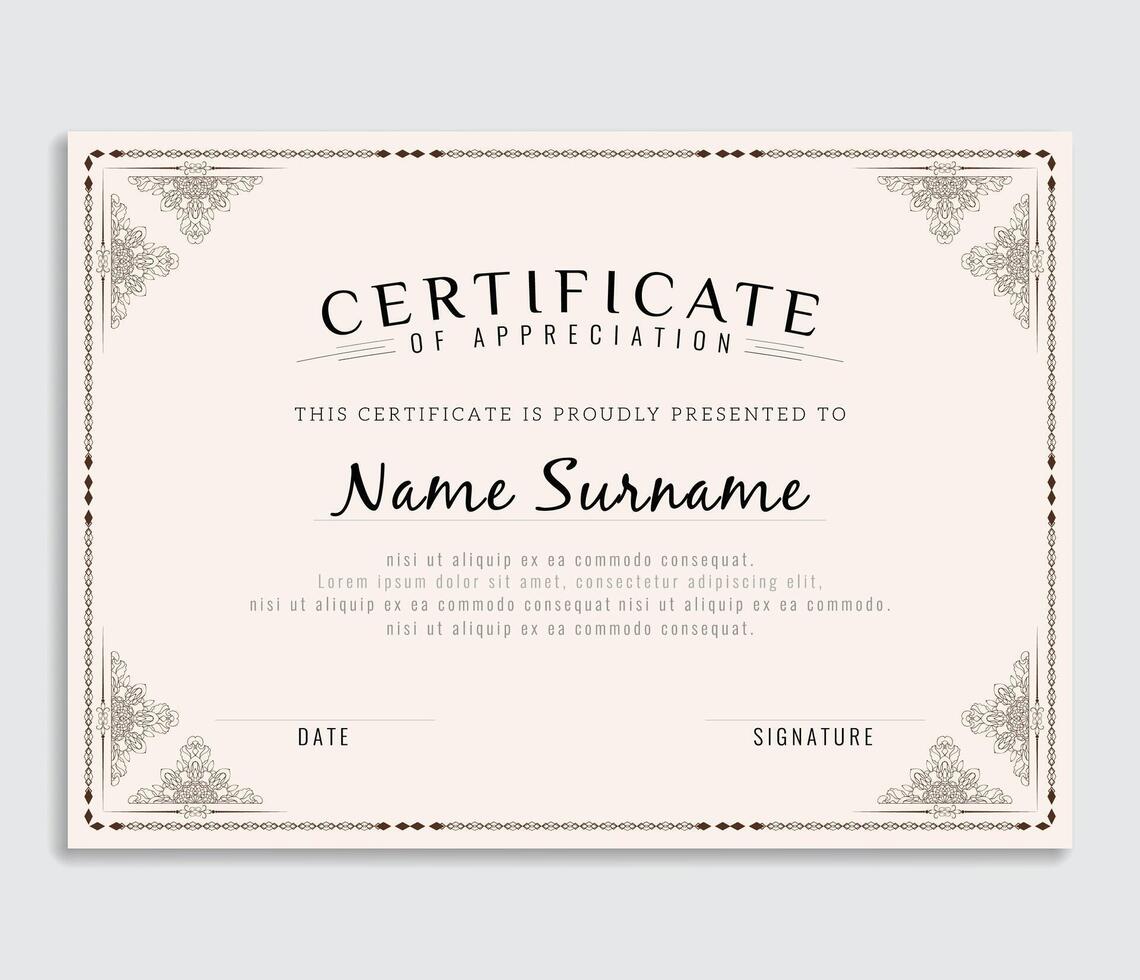 Certificate of Appreciation template, Certificate of achievement, awards diploma, gold certificate of appreciation border template with luxury badge and modern line and shapes. vector