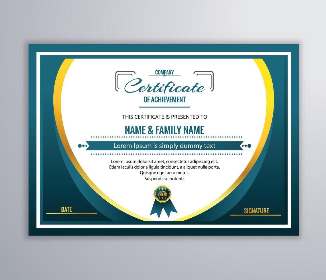 Certificate of Appreciation template, Certificate of achievement, awards diploma, gold certificate of appreciation border template with luxury badge and modern line and shapes. vector