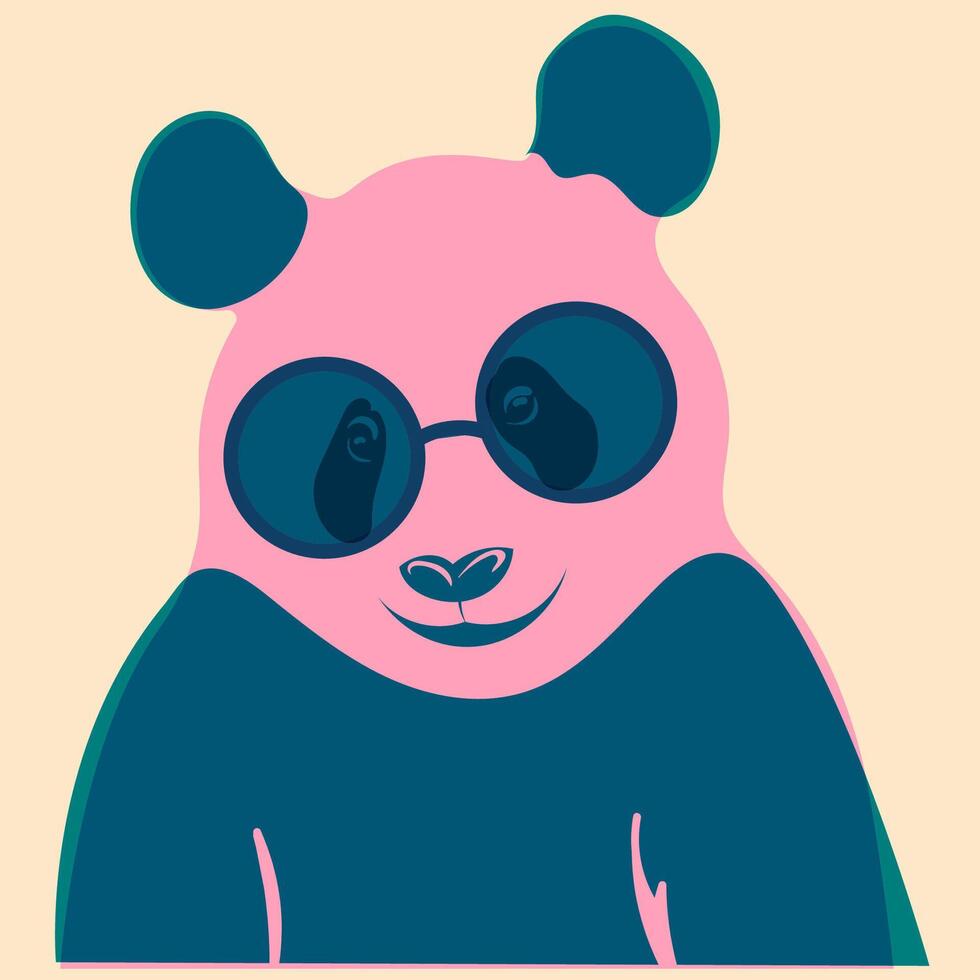 Panda in glasses. Avatar, badge, poster, logo templates, print. illustration in a minimalist style with Riso print effect. Flat cartoon style vector