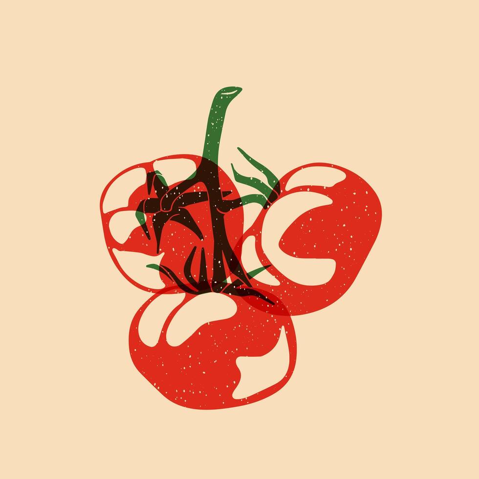 jugoso rojo tomate. ilustración con riso impresión efecto vector