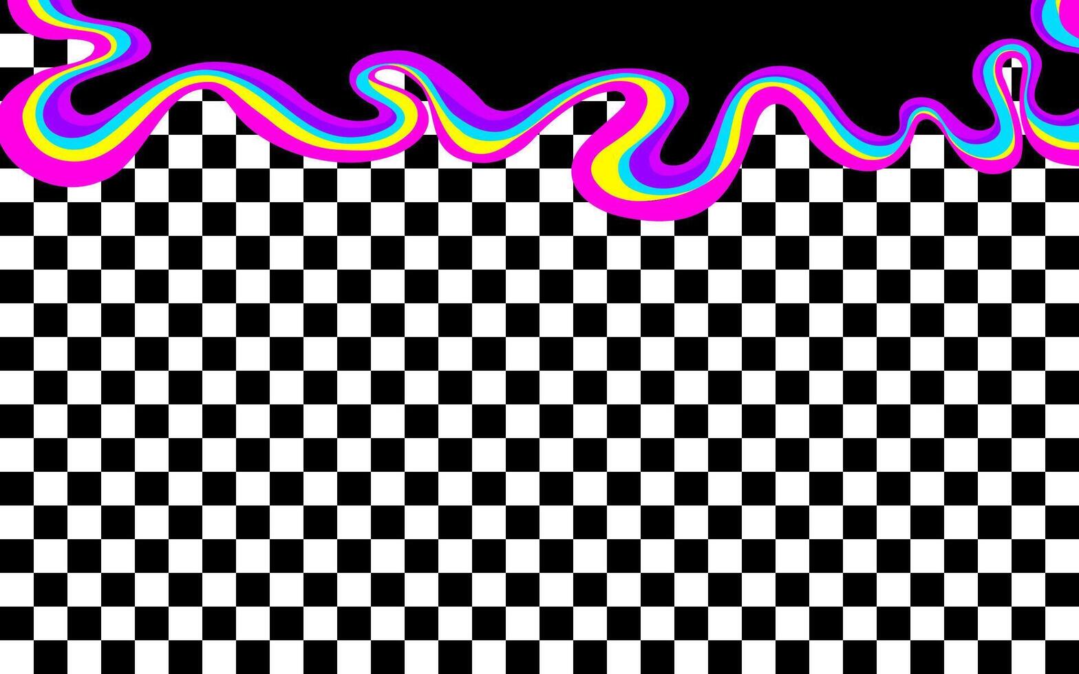 Trendy checkered backgrounds with bright psychedelic rainbow frame. Graphic element for fabric, textile, clothing, wrapping paper, wallpaper, poster, cover, template vector