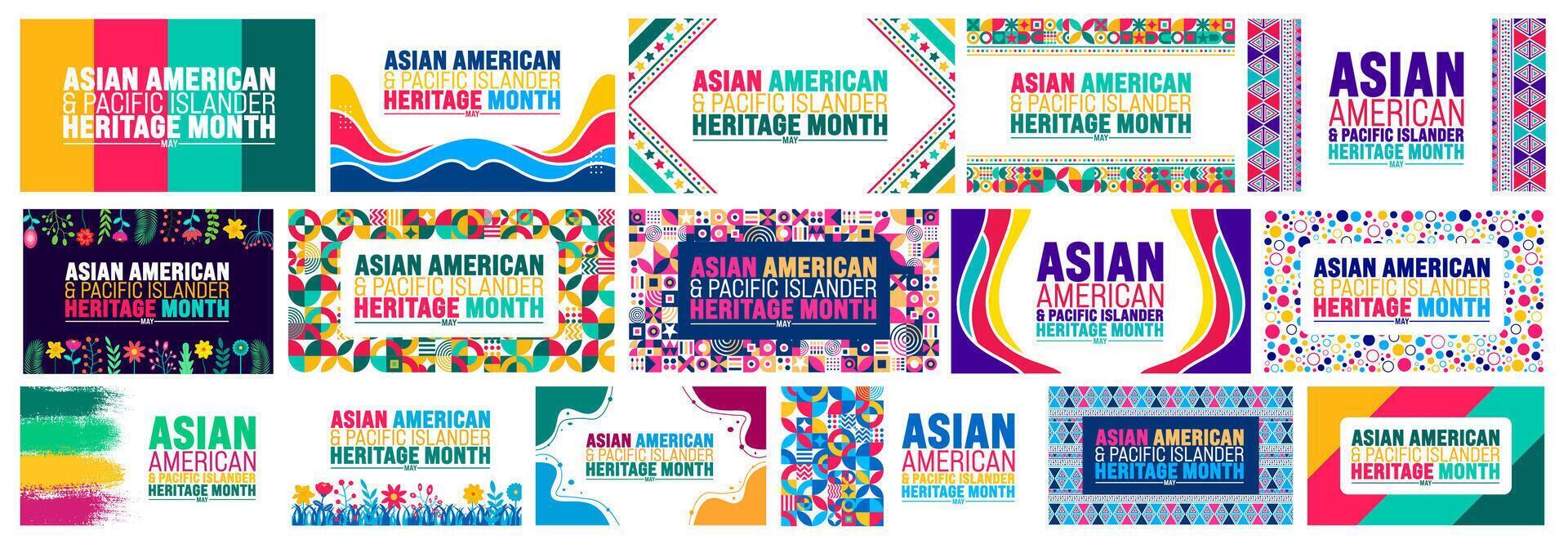 May is Asian American and Pacific Islander Heritage Month background template mega bundle. celebrates the culture, traditions and history in the United States. use to banner, cover, placard, card. vector