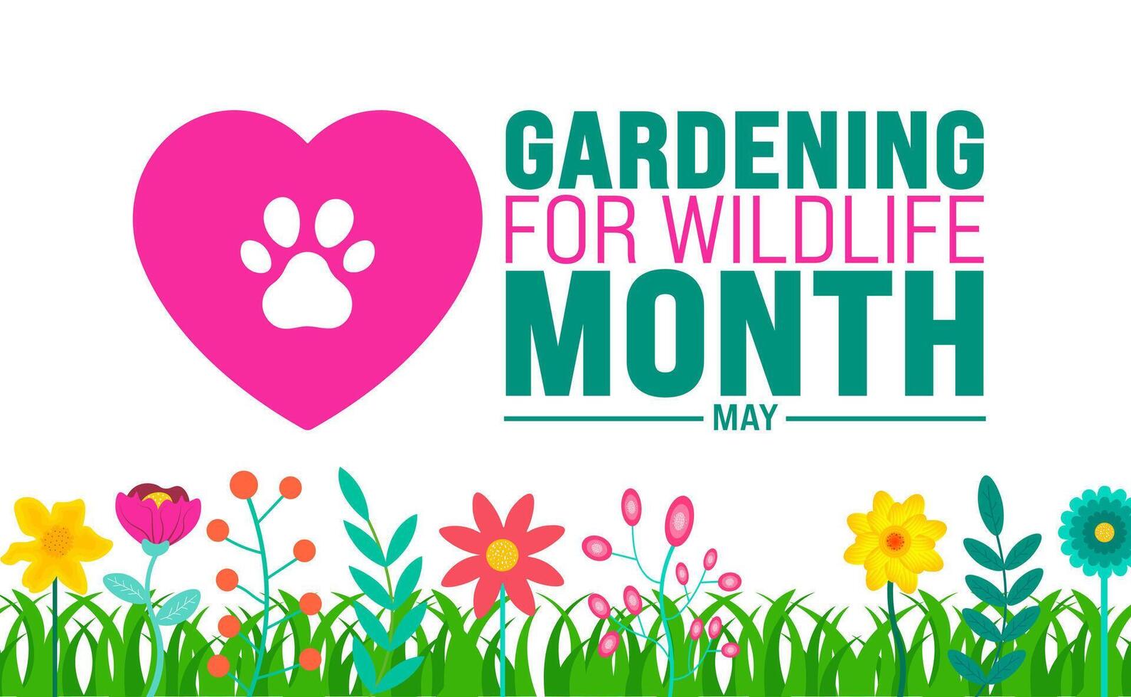 May is Gardening for Wildlife Month background template. Holiday concept. use to background, banner, placard, card, and poster design template with text inscription and standard color. vector