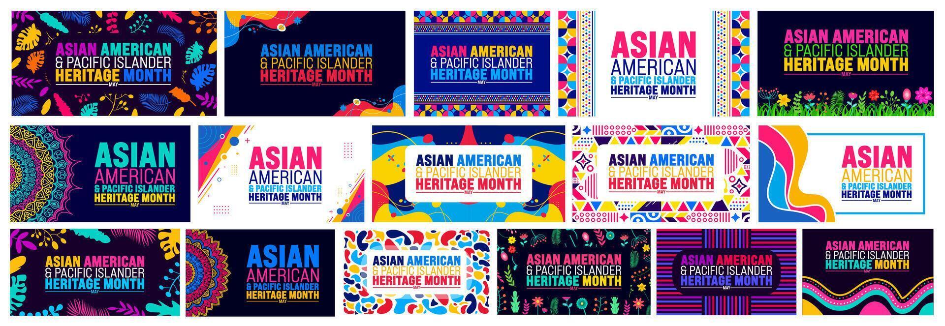 May is Asian American and Pacific Islander Heritage Month background template mega bundle. celebrates the culture, traditions and history in the United States. use to banner, cover, placard, card. vector