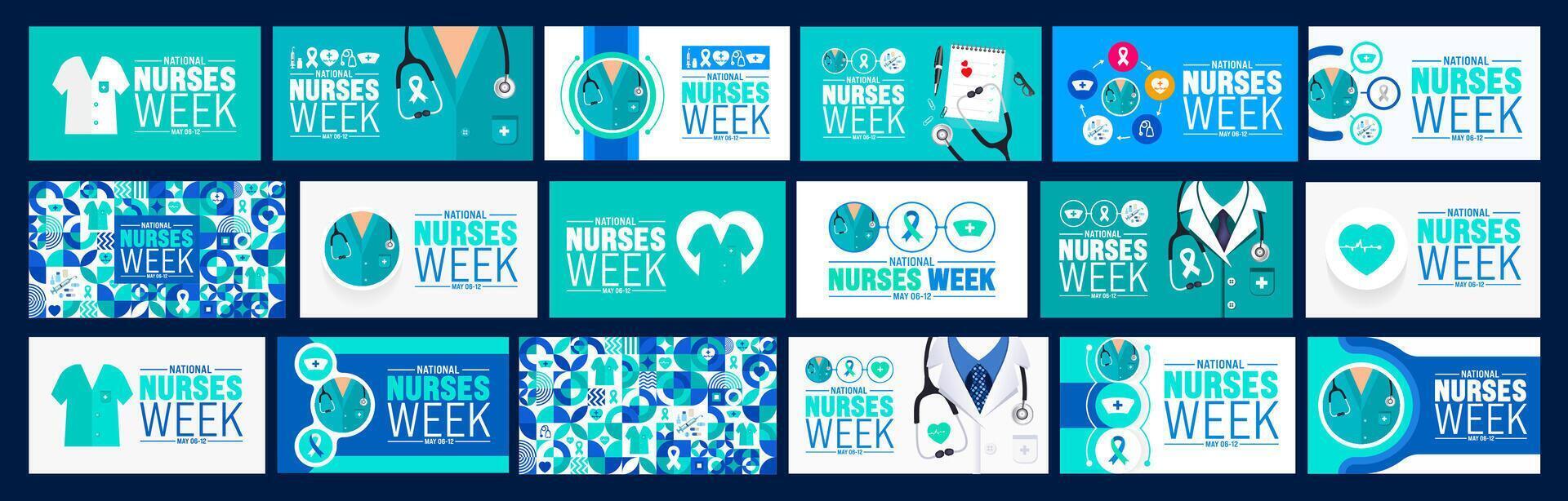 6th to 12th May is National nurses week background template. nurse dress, medical instrument, medicine, Medical and health care concept. Celebrated annually in United States. Thank you nurses. vector