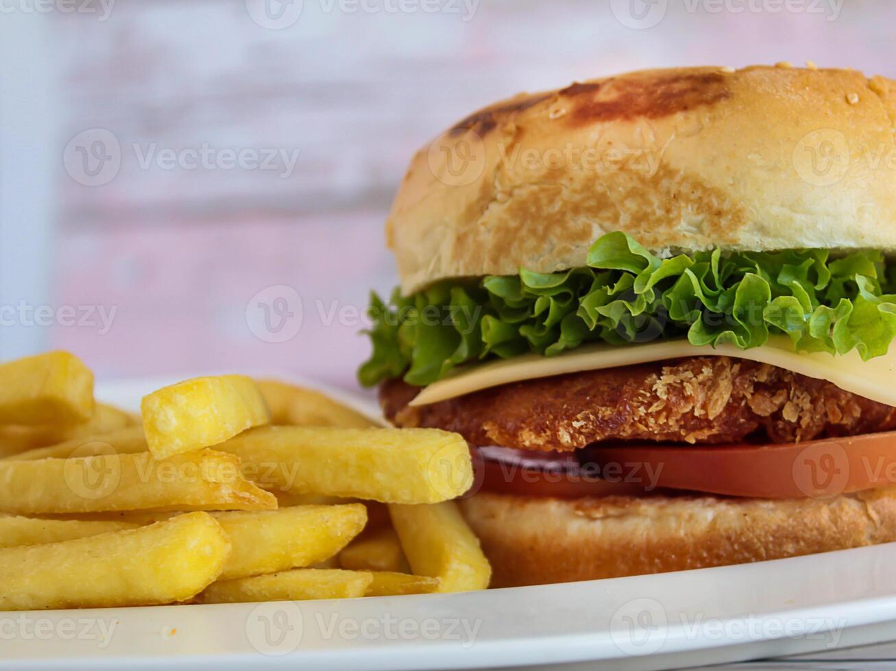 CHICKEN FILLET Sandwich served in dish isolated on table closeup side view of fastfood photo
