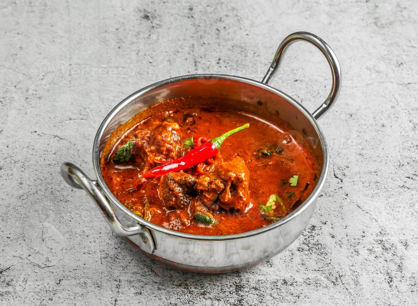 mutton rogan josh lamb karahi masala korma served in dish isolated on background top view of desi indian food photo