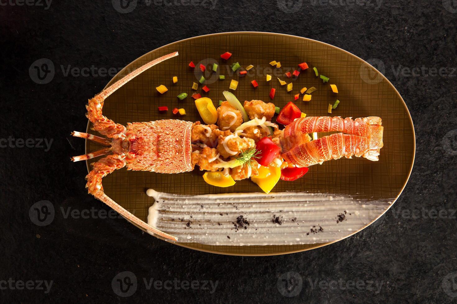 Spicy lobster tornado served in dish isolated on background top view of chinese food photo
