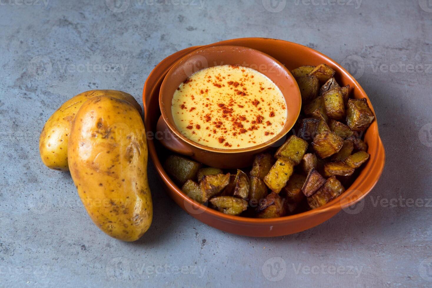 Potato Cheese Fondu served in dish isolated on grey background top view of bahrain food photo