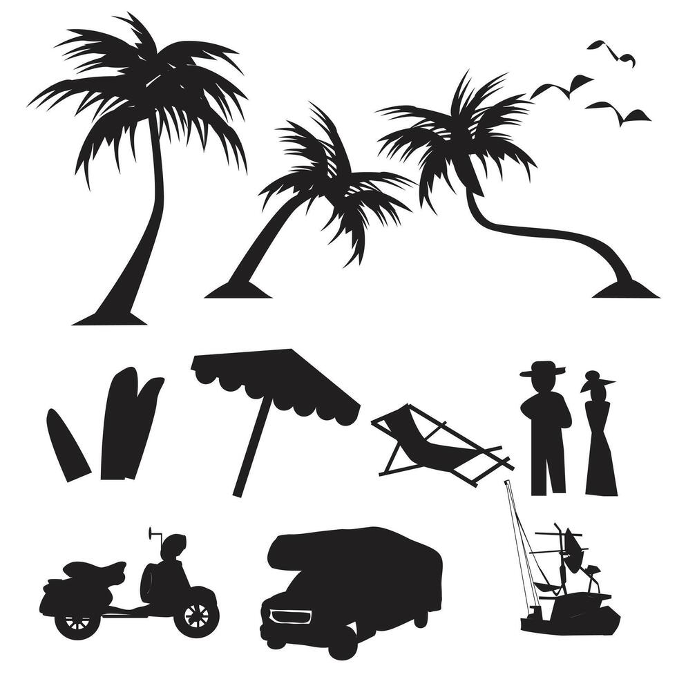 Beach Theme Silhoutte Objects vector
