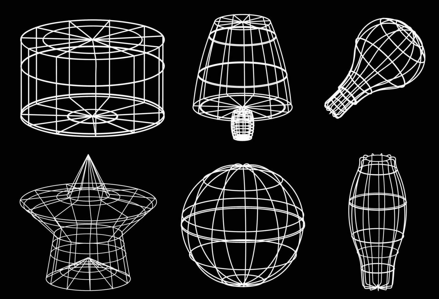 a set of wireframe models of various objects vector