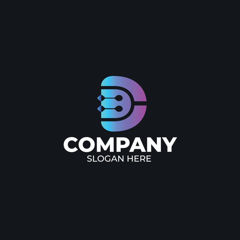 Letter D for technology ,tech ,Digital Modern Logo design vector